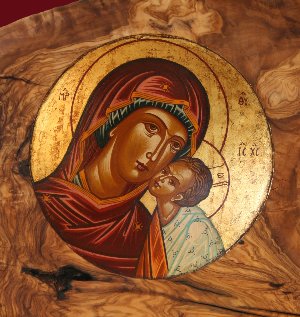 Maria mit Kind auf Olivenholz